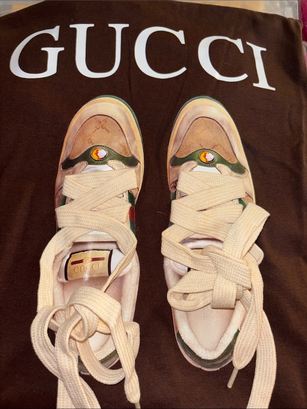 Gucci Short Sleeve Brown Tee with Sneaker Graphic - Picture 2 of 3